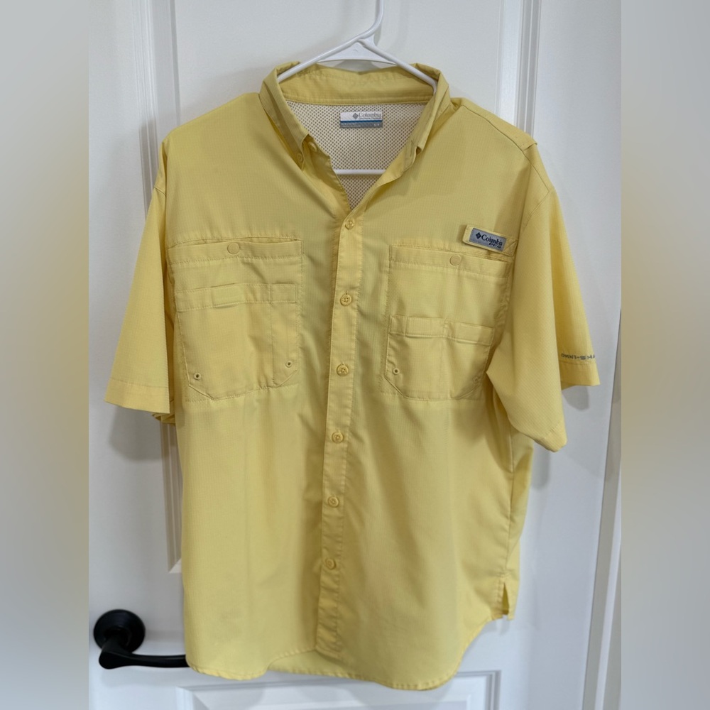 Columbia PFG Yellow Fishing Shirt Mens Small Short Sleeve Vented